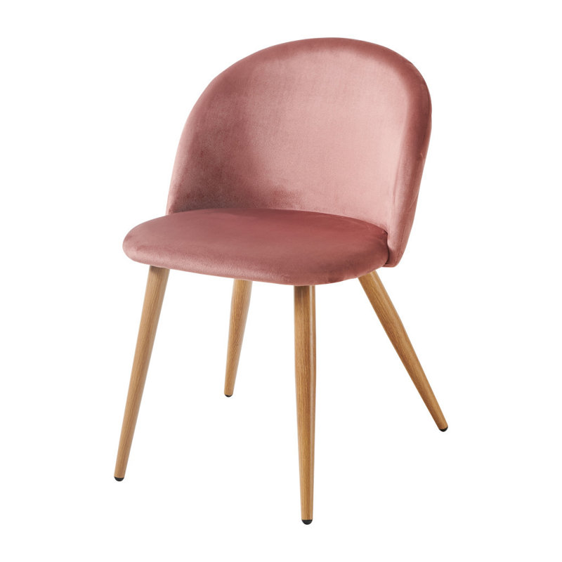 Chaise d'appoint de salle à manger rembourrée en velours rose et chêne