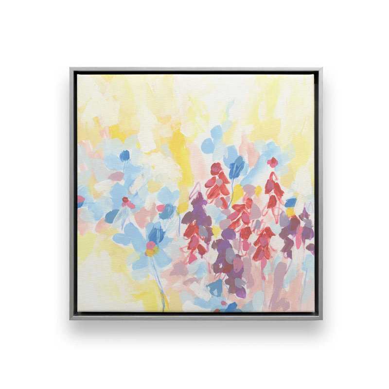 «Bright Abstract Wildflowers I» par June Erica Vess, reproduction d'art sur toile, H 12 po x l 12 po, Argent argent
