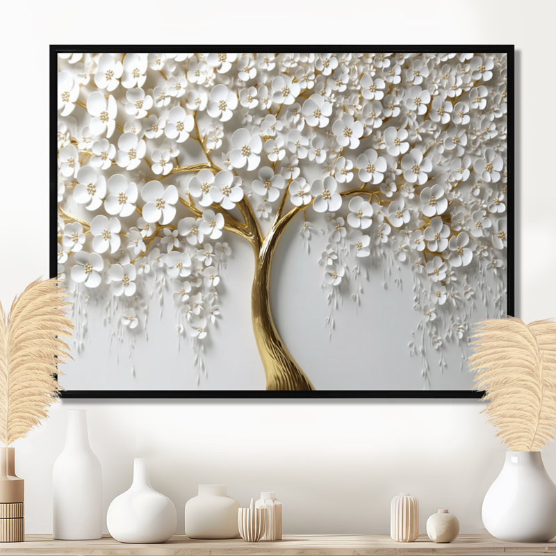 «White Orchid Tree Garden Of Branches III», reproduction d'art sur toile florale (sans texture), H 16 po x l 32 po, Noir
