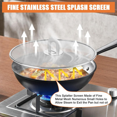3-Pack Splatter Screens for Frying Pan - Stainless Steel Grease Splatter Guard with Foldable Knob