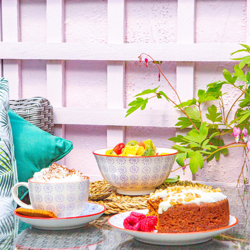 Hand-Printed Crockery Set - Purple - 18pc