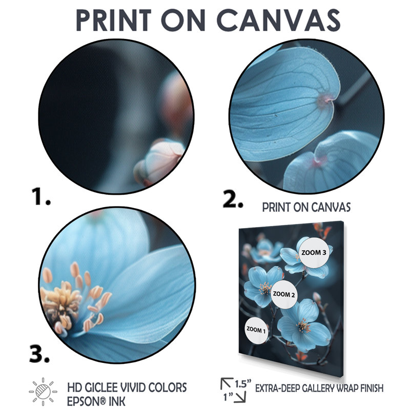 Monochromes bleus, paix, cornouiller fleur II - cornouiller, art mural, H 32 po x l 16 po x P 1 po