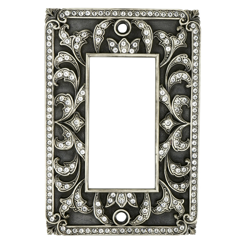 SINGLE GFI SWITCH COVER; CLEAR DECORATED WITH SWAROVSKI CRYSTALS; IN MATTE SILVER