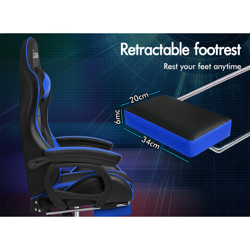 Gaming Chair with Headrest, Blue/Black