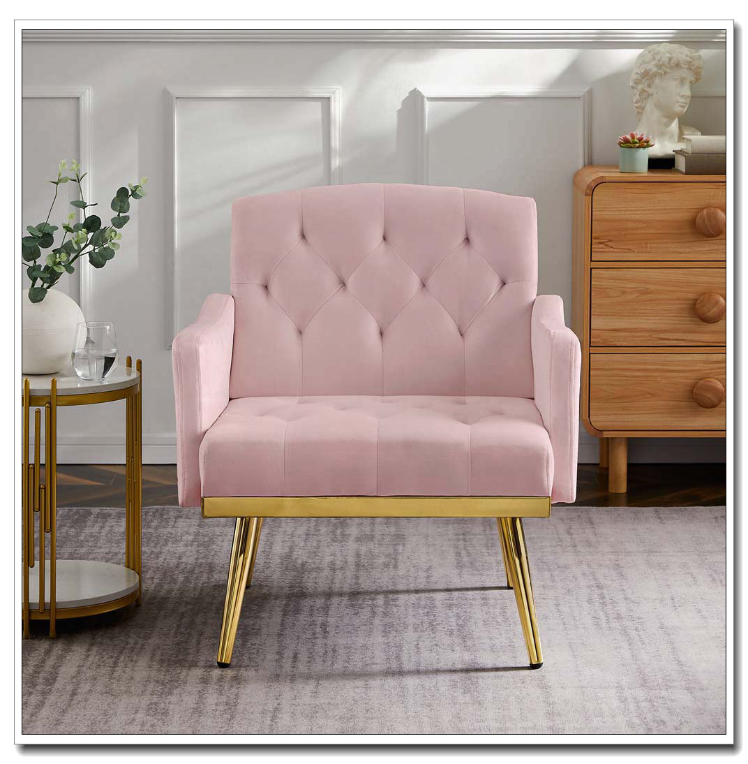 Latitude Run® PINK velvet armchair with metal legs | Wayfair