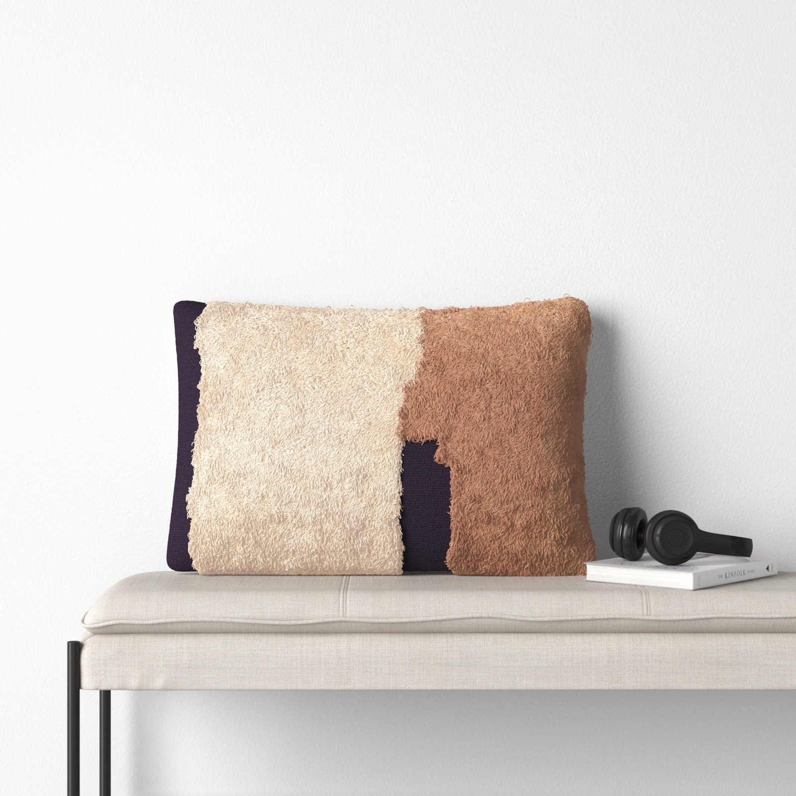 Hiba Embroidered Cotton Lumbar Throw Pillow, Down