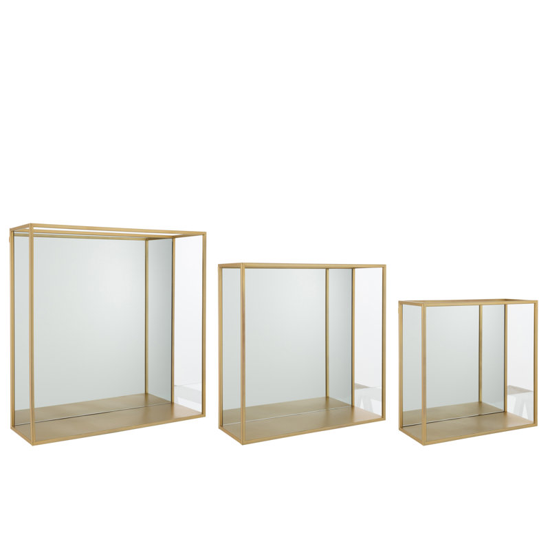 Farner Flat Full Length Mirror with Shelves, Gold
