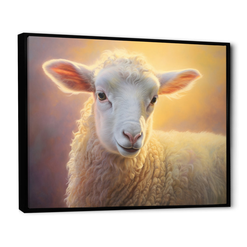 Sheep Pastel Portrait, reproduction d'art sur toile, H 34 po x l 44 po, Cadre flottant noir