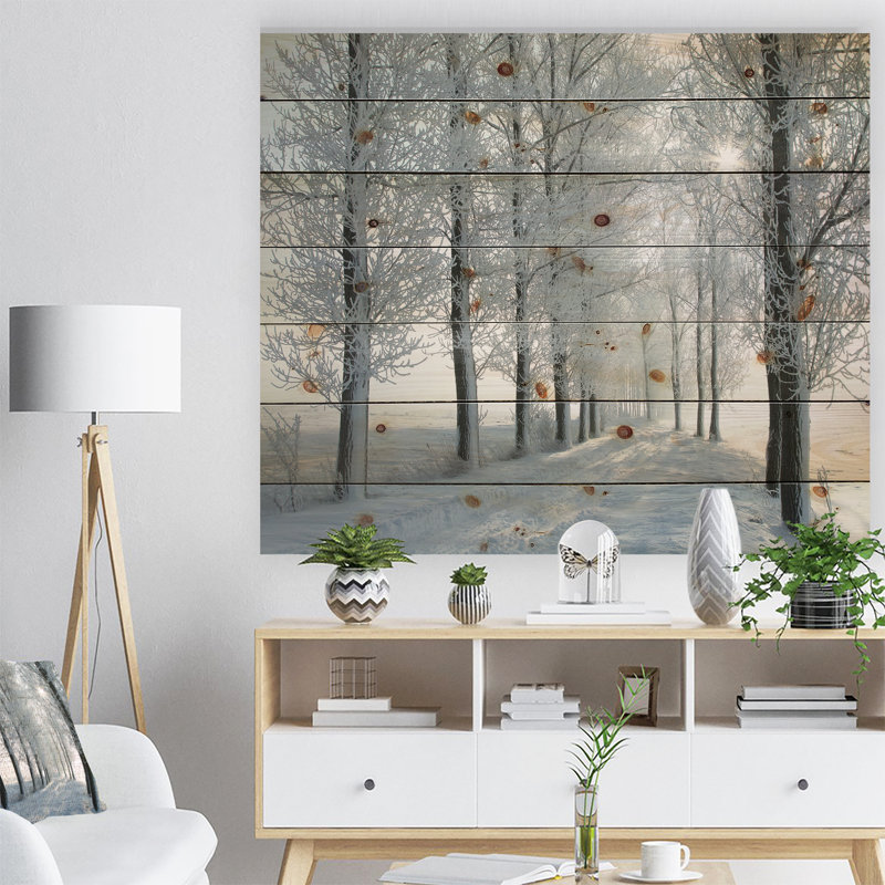 «Winter Trees Backlit» par Morning Sun - peinture sur bois sans cadre, H 24 po x l 36 po x P 1 po