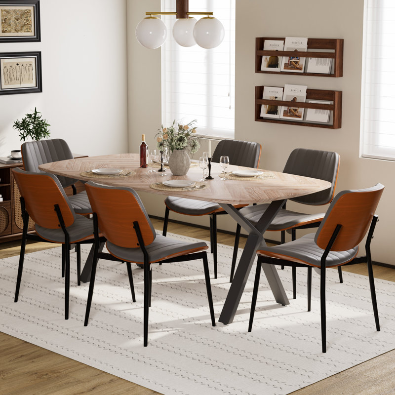 7-Piece Wooden Dinning Table Set for 6, Gray