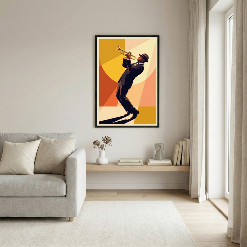 Toile noire encadrée en bois noir pour salon, chambre à coucher, bureau ou vestibule - décoration murale décorative avec musique jazz