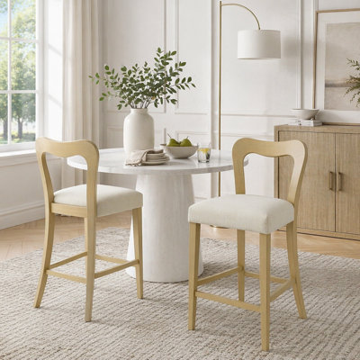 Ensemble de 2 tabourets de comptoir ergonomiques modernes avec structure en bois d'hévéa