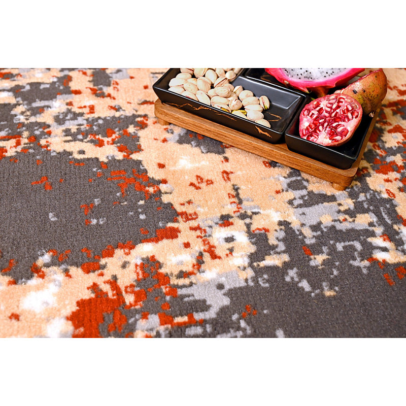 Tapis à motif abstrait rouge / beige, Tapis de couloir 2 pi x 8 pi
