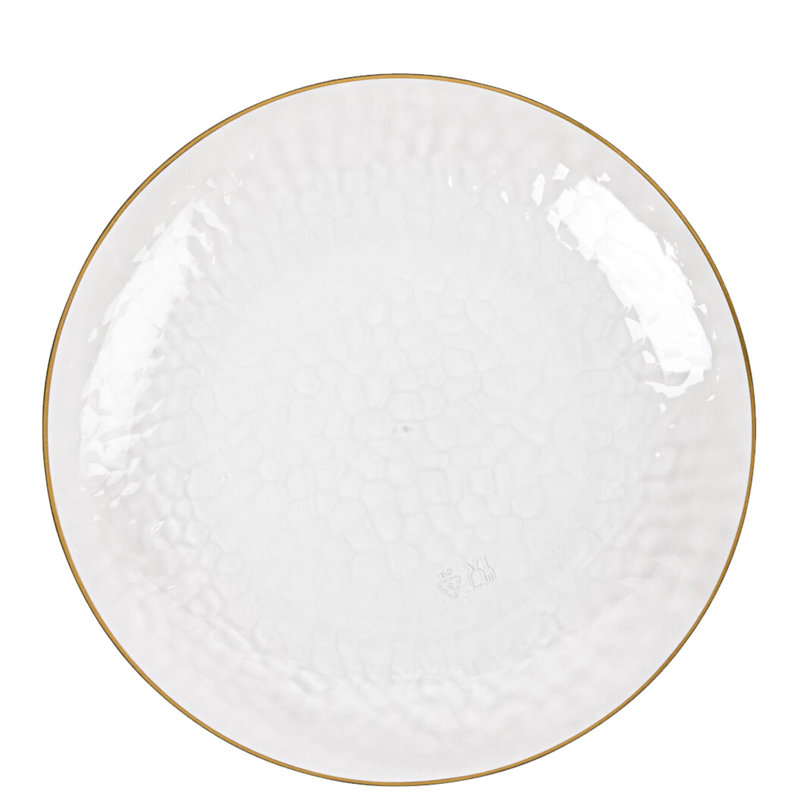 Assiettes martelées transparentes rondes de 9 pouces Ecoqualité avec bordure dorée pour 40 invités