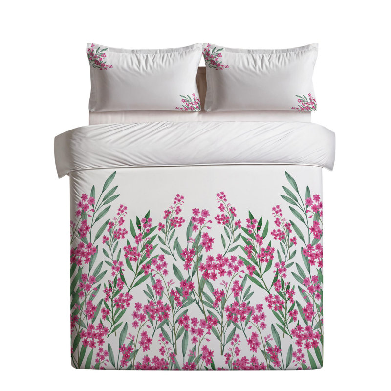 Ensemble de housse de couette luxueuse (3 pièces), crème / vert / rose | 70% coton / 30% polyester, 94,5 po x 86,6 po | Lavable à la machine, 145 fils au pouce, housse de couette et enveloppe à boutons | Décoration intérieure élégante