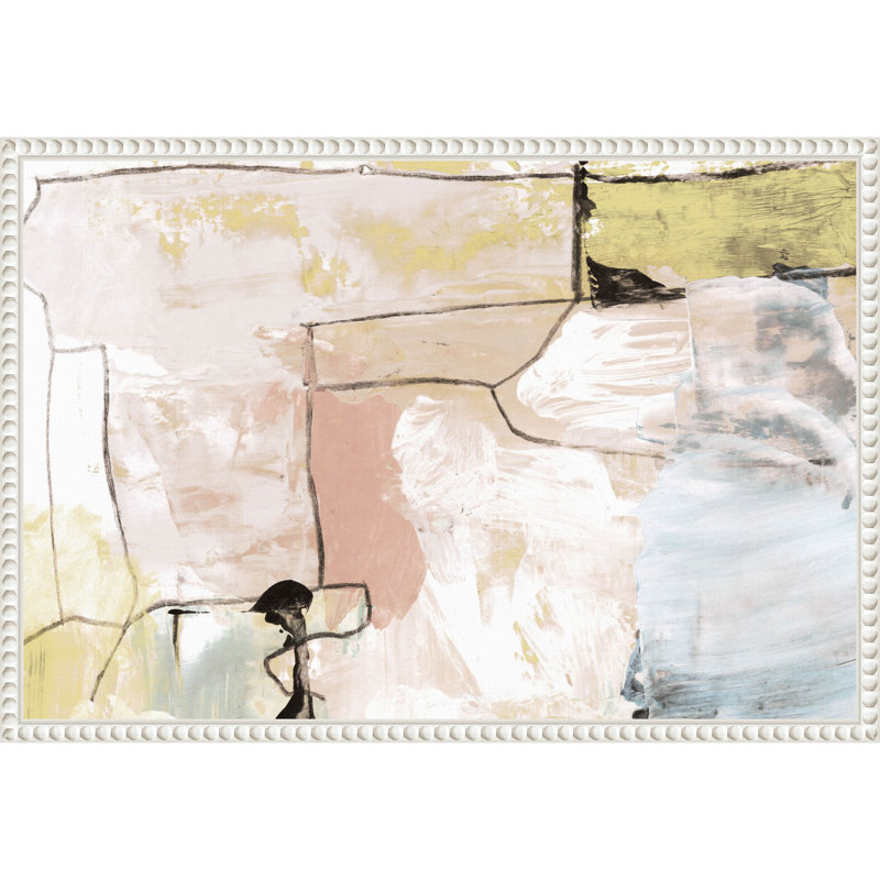 Abstract Pastels Graphic Art on Canvas with White Beaded Frame
