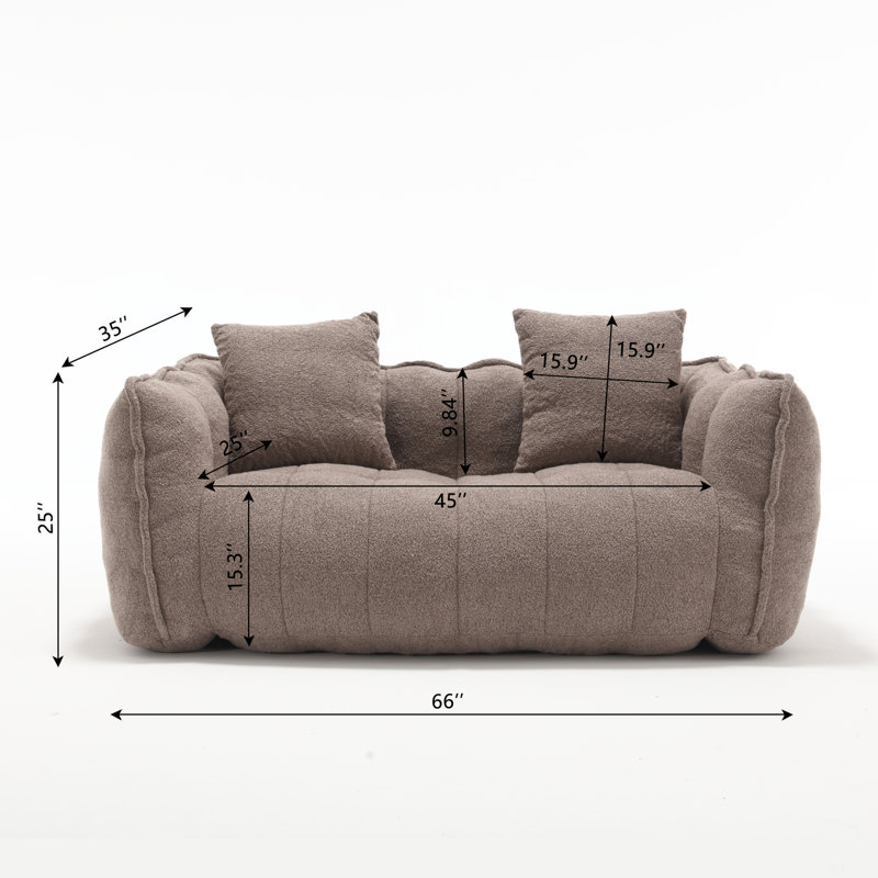  Bean Bag Sofa Large Bean Bag Chair Tufted Loveseat, Brown Chenille