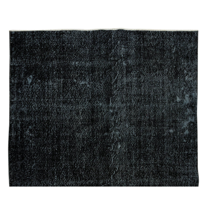 Tapis turc moderne en laine fait à la main de 6 pi x 9,6 pi sur-teint en noir