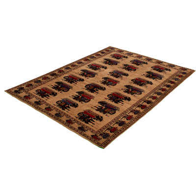 Tapis décoratif de laine brun clair en laine noué à la main de conception unique 6 pi 11 po X 9 pi 3 po noué à la main New Age
