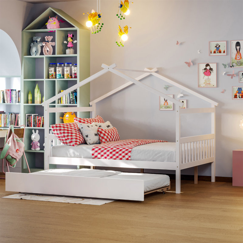 Lit double en bois avec lit gigogne simple