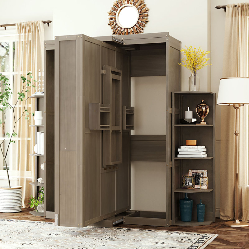 Rotating Full Murphy Bed with Desk & Dual 3-Tier Shelves, Hidden Wall Storage, Space-Saving Home Office, Gray, Gray