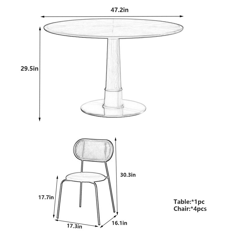 Table de salle à manger Retro, H 29,5 po x l 47,2 po x L 47,2 po