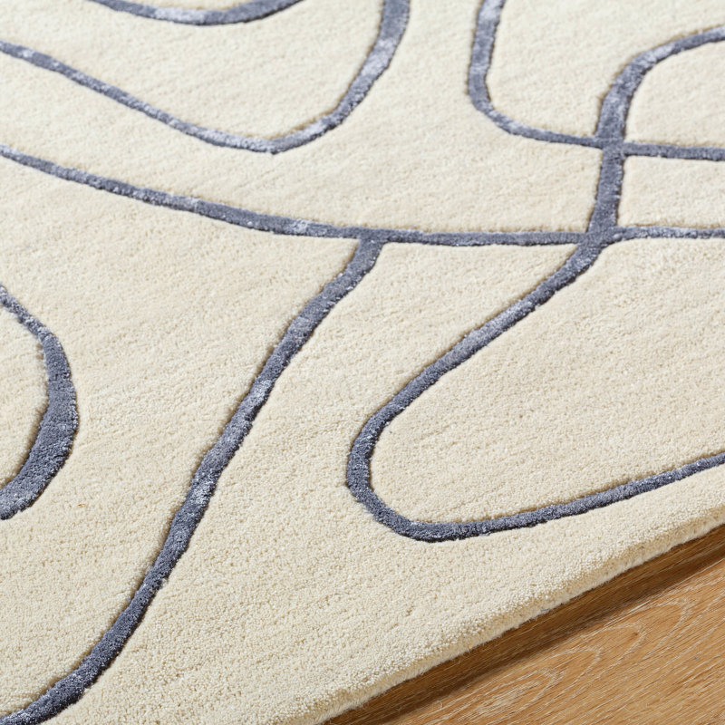 Tapis abstrait touffeté à la main en ardoise / ivoire Baiel, Rectangle 2 pi x 3 pi