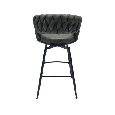 28" Technical Leather Woven Bar Stool Set Of 4,Black Legs Barstools No Adjustable Kitchen Island Chairs,360 Swivel Bar Stools Upholstered Counter Stool Arm Chairs With Back Footrest, (Tan)