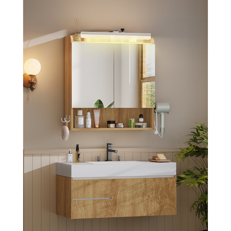 W H Medicine Cabinet Mirror, Natural