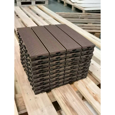 9 carreaux de terrasse imbriqués et imperméables Woodplastic 11,8 po x 11,8 po pour terrasse, balcon, porche, cour arrière, chambre à coucher (café)