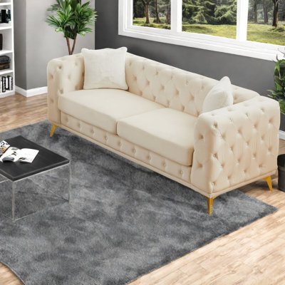 Compression Sofas, 82.5 Inch Velvet Chesterfield Modern Couch For Home