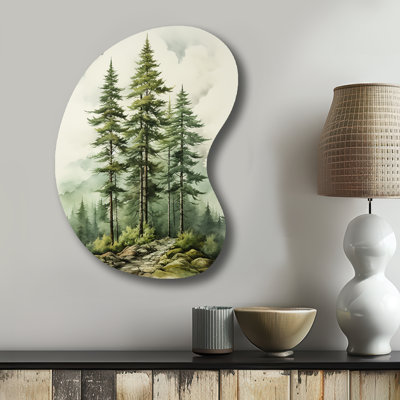 Hadessah Green Pine Tree Eternal Guardians II - Asymmetrical Tree Pine Metal Wall Decor, Unique Shape Metal Wall Sculpture Print