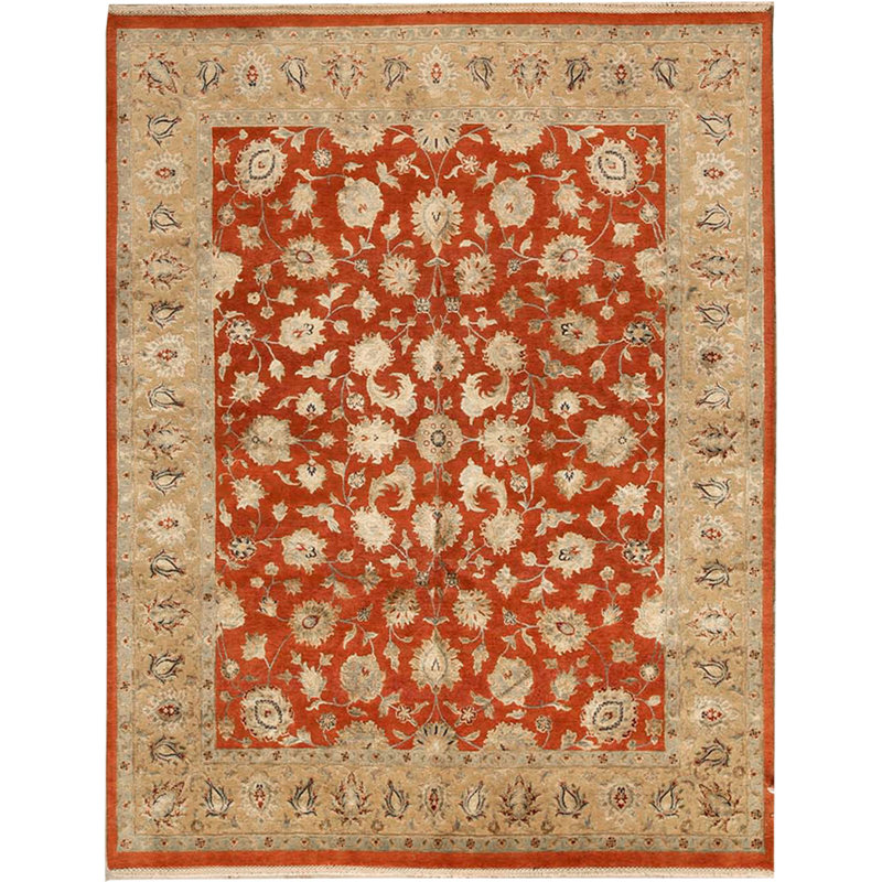 Tapis rouille et doré de haute qualité noué à la main