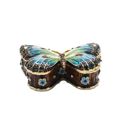 Boîte à bijoux bleue avec émail coloré et cristaux autrichiens