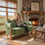 Causeuse moderne arrondie, tissu texturé vert-124582048