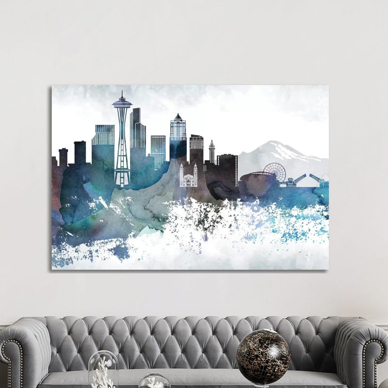 «Seattle Bluish Skylines», impression sur toile tendue, H 40 po x l 60 po x 1,5 po