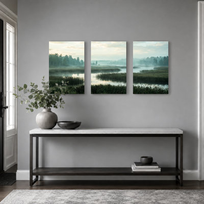 Ensemble de 3 tableaux sur toile Misty Marsh Art pour la décoration du salon, de la chambre et de la maison