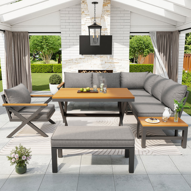 8 - Person Patio Dining Set with Rectangular Table, Grey
