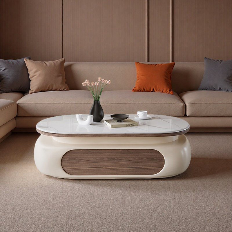Modern oval-shaped granite coffee table