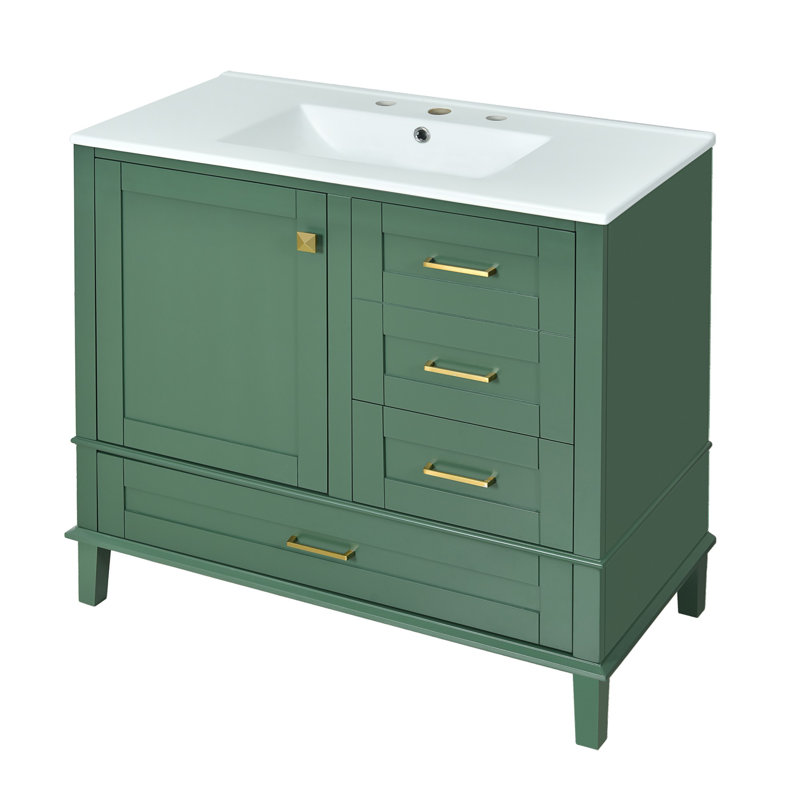36" Bathroom Vanity with Solid Pine Frame, Green