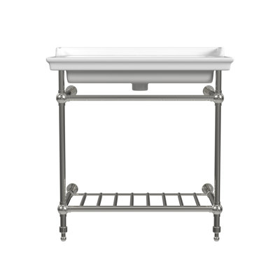 Gloss White Fireclay Rectangular Console Bathroom Sink with Overflow