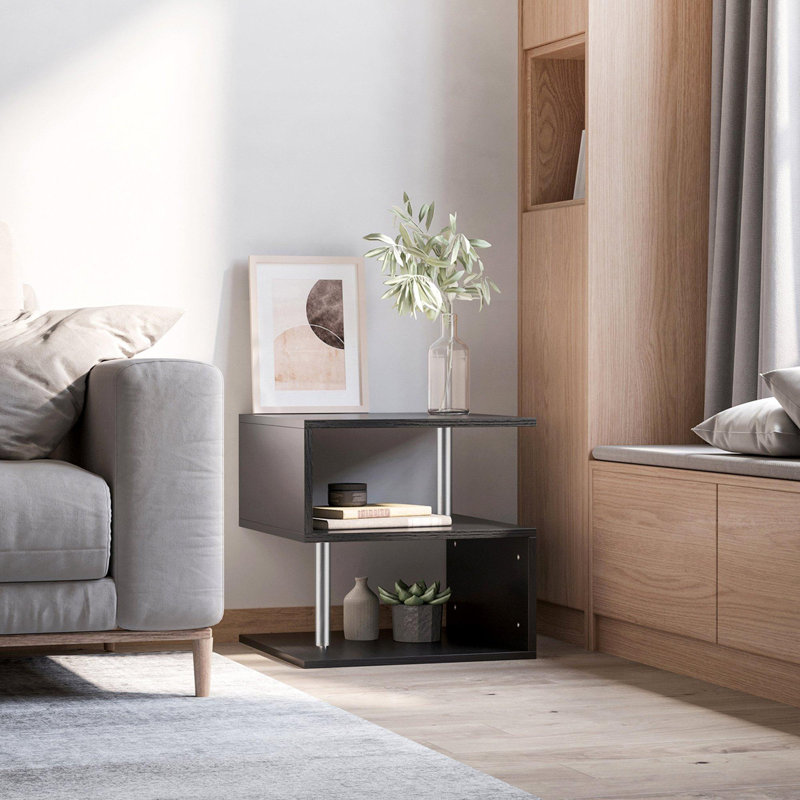 Table d'appoint sophistiquée au design unique avec beaucoup d'espace de rangement, Noir