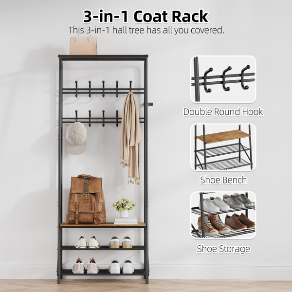 17 Stories Samedin 31.5''Coat Rack, 4-in-1 Hall Tree with Shoe