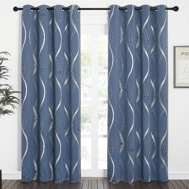 Stone Blue Blackout Curtains 84 inch Length for Bedroom Living Room, Thermal Insulated Grommet Room Darkening Pattern Drapes for Boys Kids Mans Home Decoration, 2 Panels
