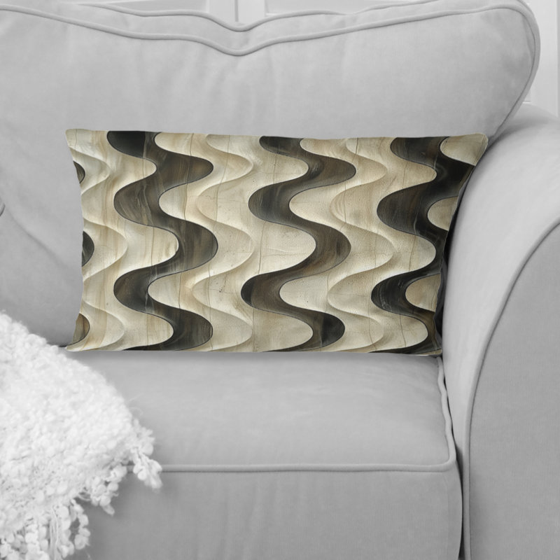 Coussin lombaire beige Mid-Century Wave Lines II - Mid-Century
