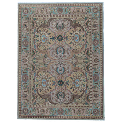 Hand-Knotted High-Quality Gold and Green Area Rug