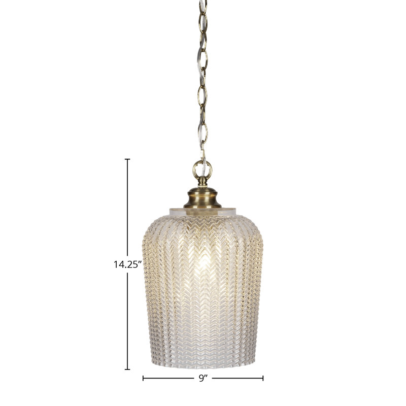 Luminaire suspendu suspendu en chaîne Chy avec verre texturé de 9 po, Laiton New Age, Doré