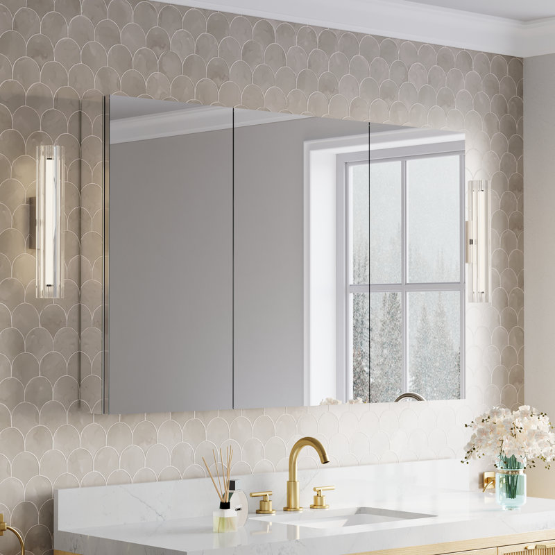 Armoire à pharmacie encastrée ou en saillie avec miroir de salle de bain, 52 po L x 32 po H, et étagères en verre réglables