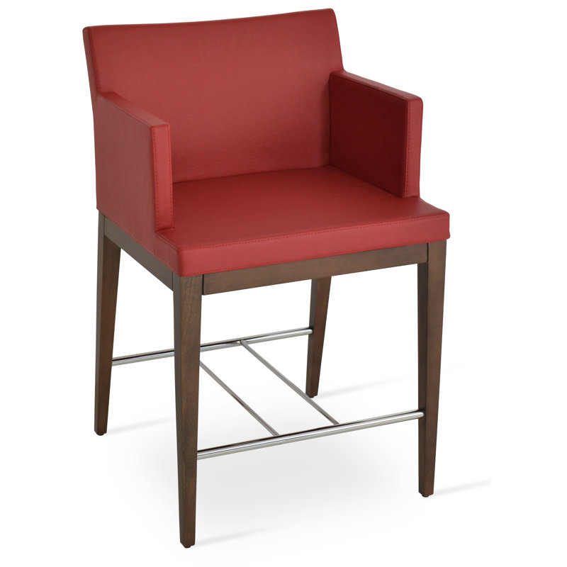 Soho Wood Counter & Bar Stool, Walnut, Leatherette-Red, Bar Stool (30" Seat Height)