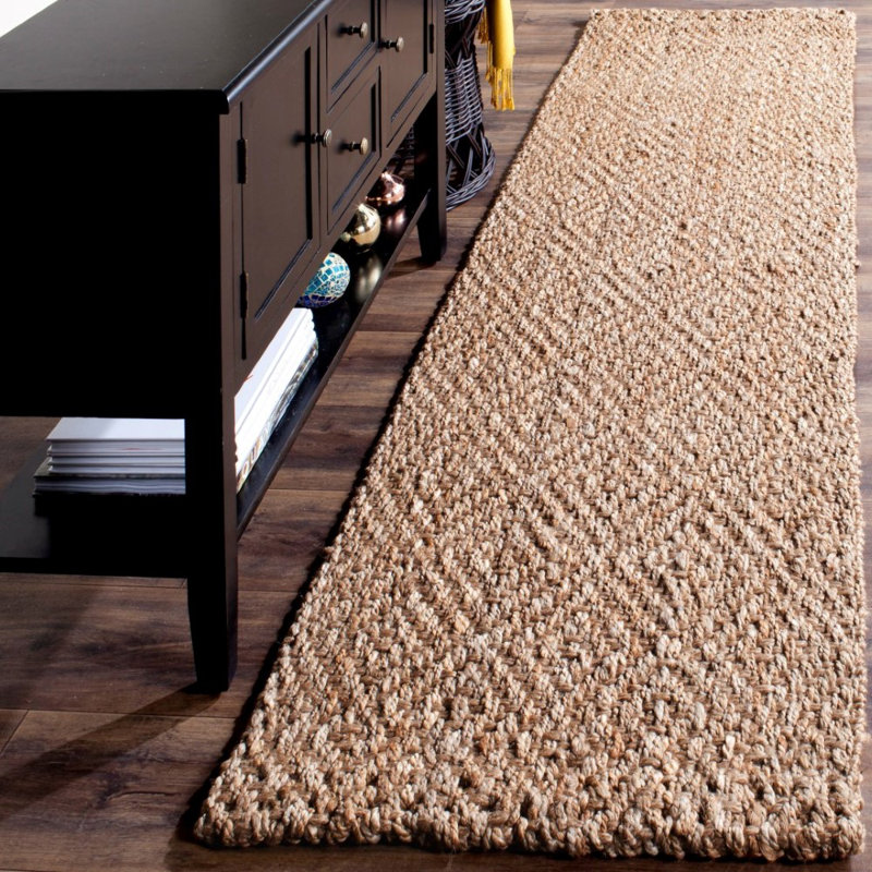 Tapis brun en jute / sisal tissé à plat à la main de couleur erroll Pollux, Rectangle de 2 pi x 3 pi
